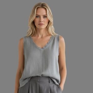 Zenana Fringe Gray Sleeveless Top Size Large